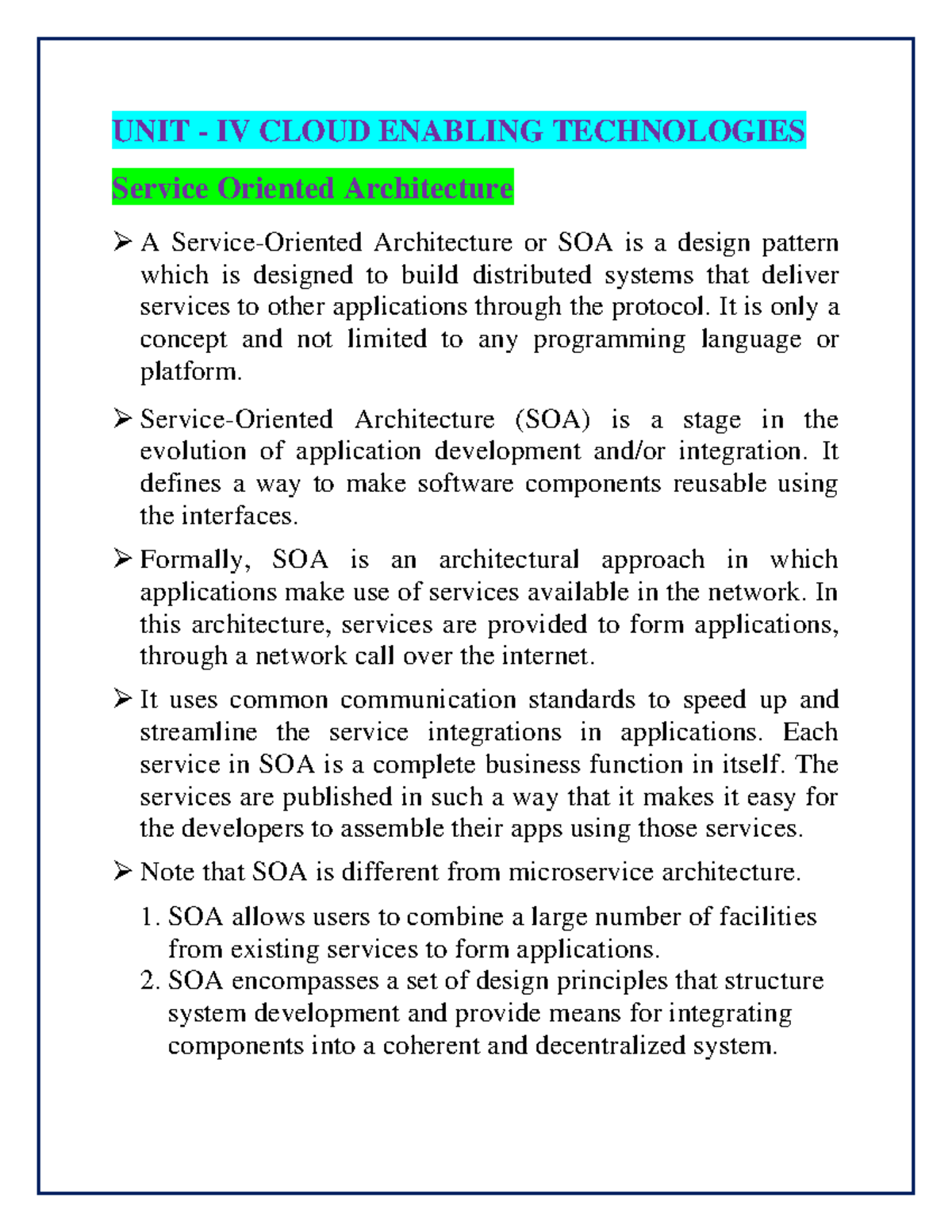 Unit IV CCT: Cloud Enabling Technologies & Service Oriented ...