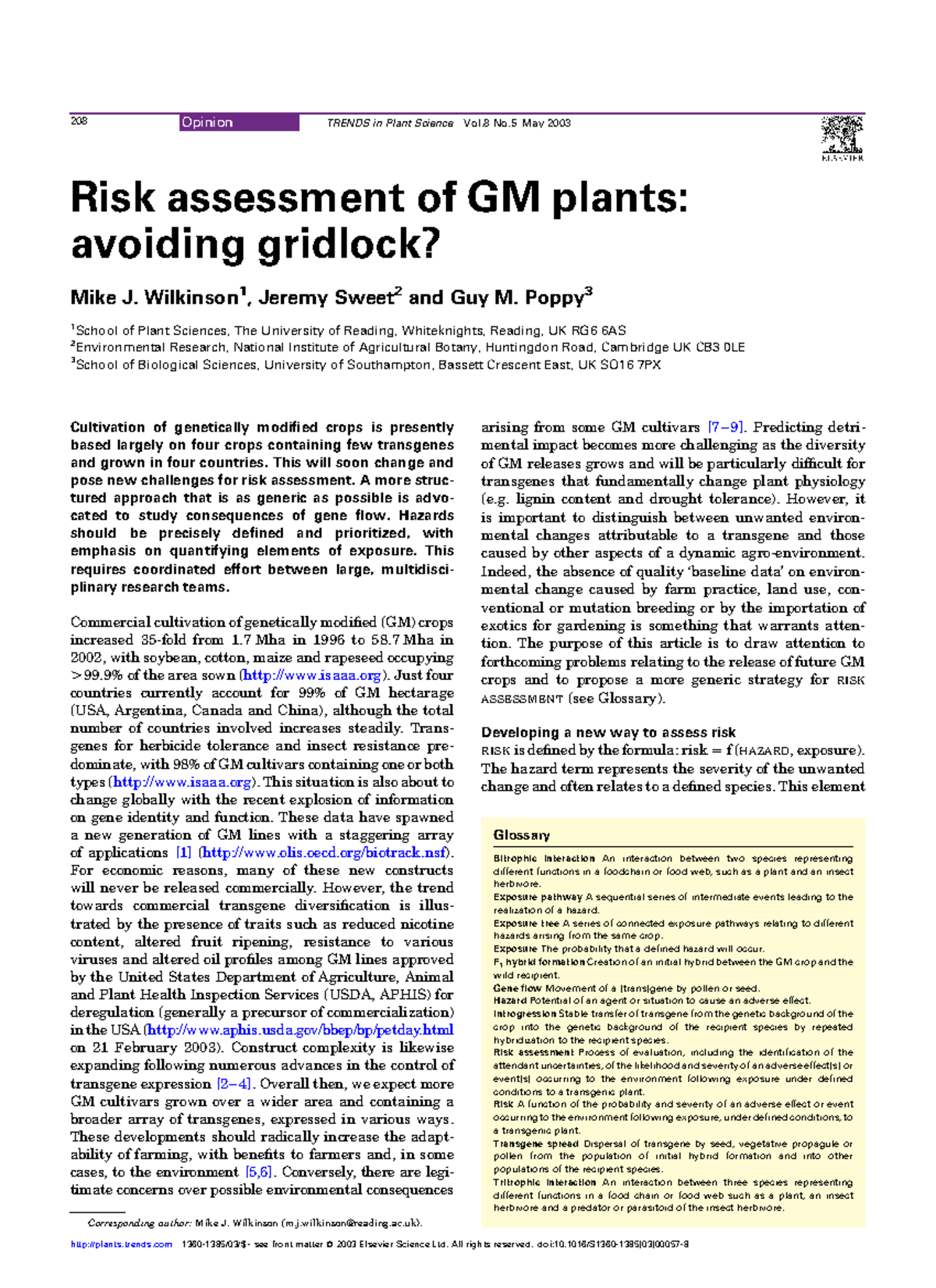Risk Assessment of Gene Flow in GM Plants: A Case Study in Brassica ...