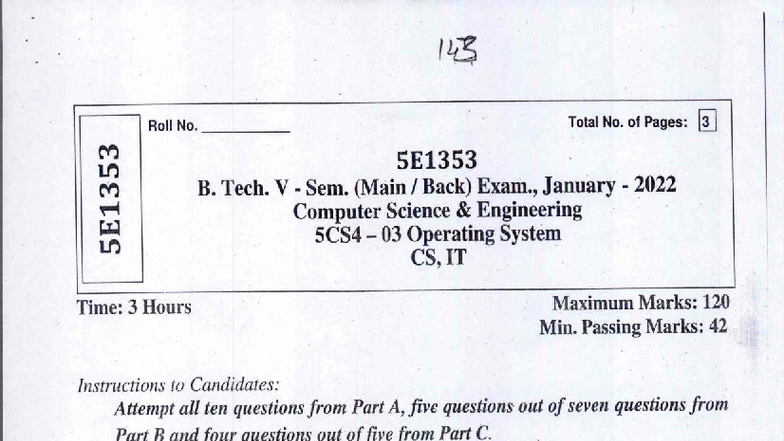 OS 2022 - B. Tech V Sem. (Main Back) Exam Question Paper - Studocu