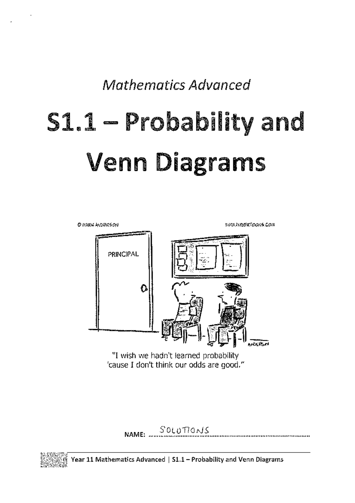 Year 11 Mathematics Advanced S1.1 Probability & Venn Diagrams Solutions ...