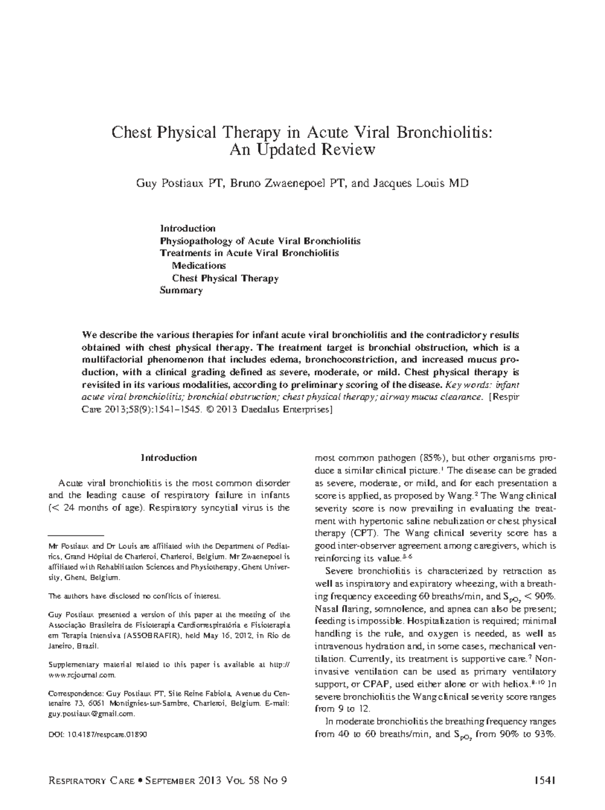 Chest Physical Therapy in Acute Viral Bronchiolitis: A Review (RESP ...