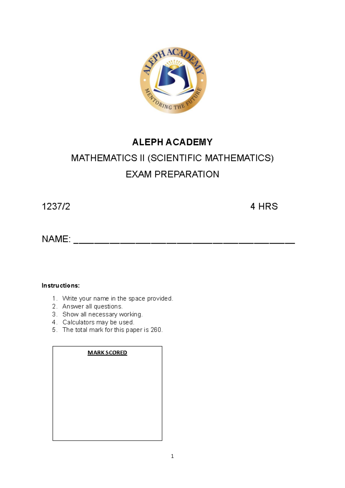 BSSE MATH II EXAM PREP - Scientific Mathematics Practice Materials ...
