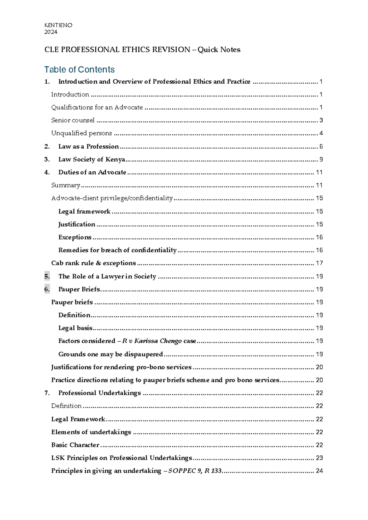 KENTIENO 2024 CLE Professional Ethics Revision Quick Notes - Studocu