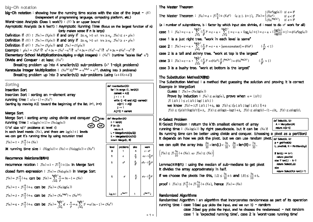 Cheetsheet midterm - big-Oh notation ∃ ∀ ≥ ≤ - Studocu