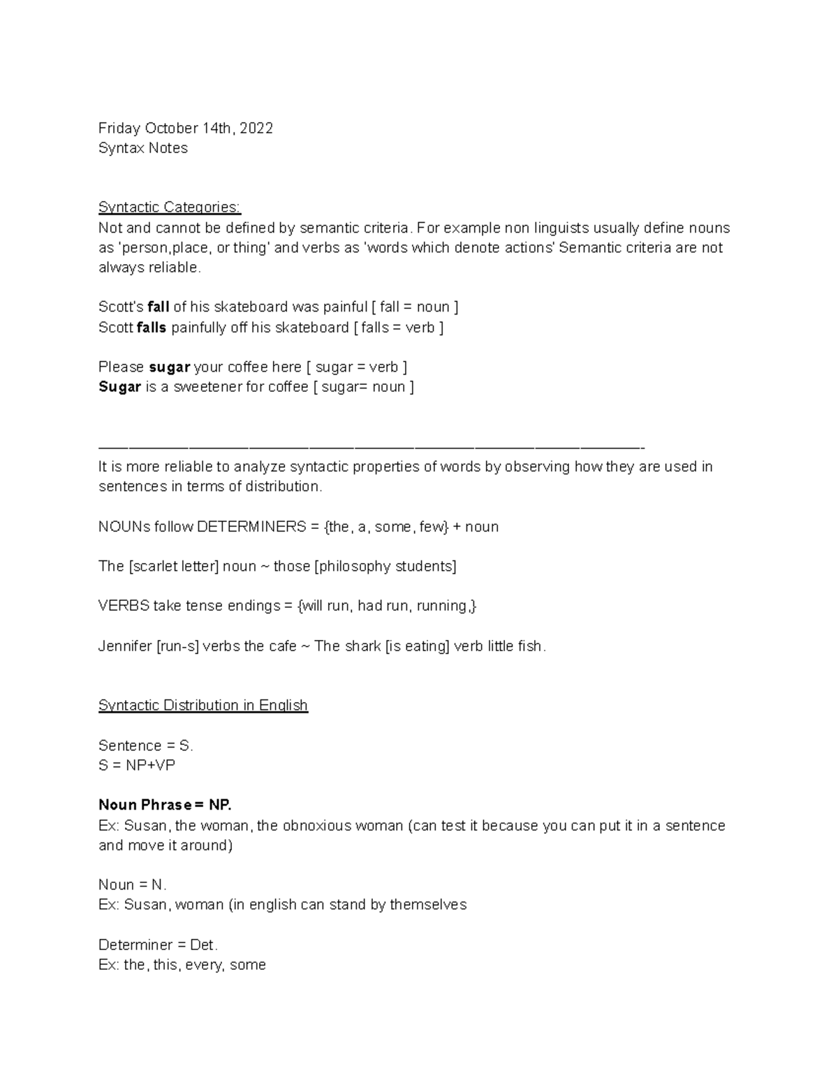 Syntax Notes - Friday October 14th, 2022Syntax Notes Syntactic ...