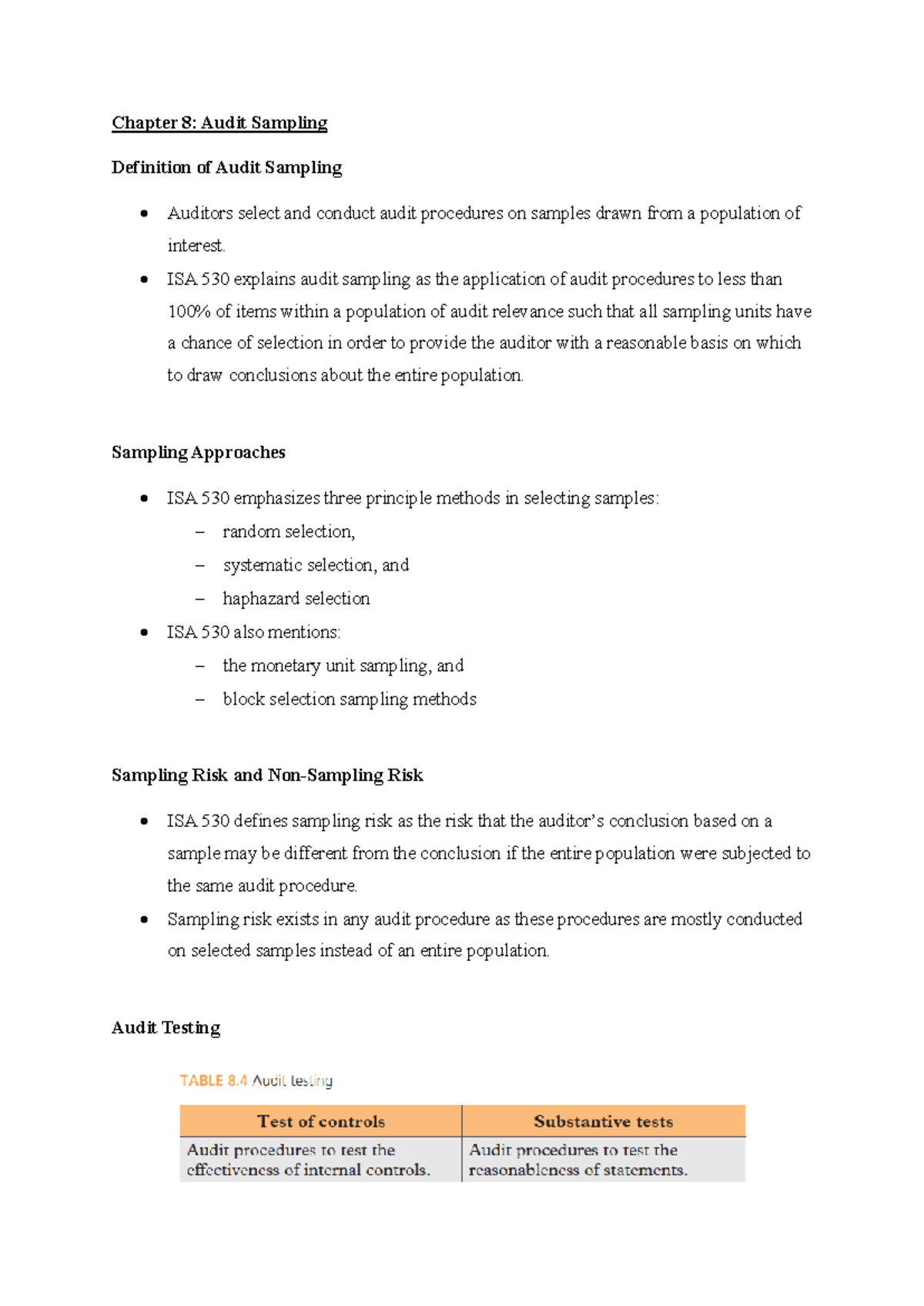 Chapter 8 - Audit Sampling - Chapter 8: Audit Sampling Definition of ...