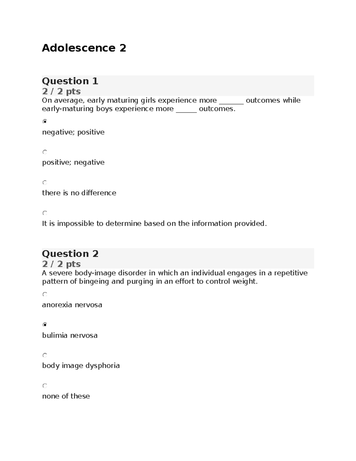 Adolescence 2 - Practice Exam Questions and Answers Guide - Studocu