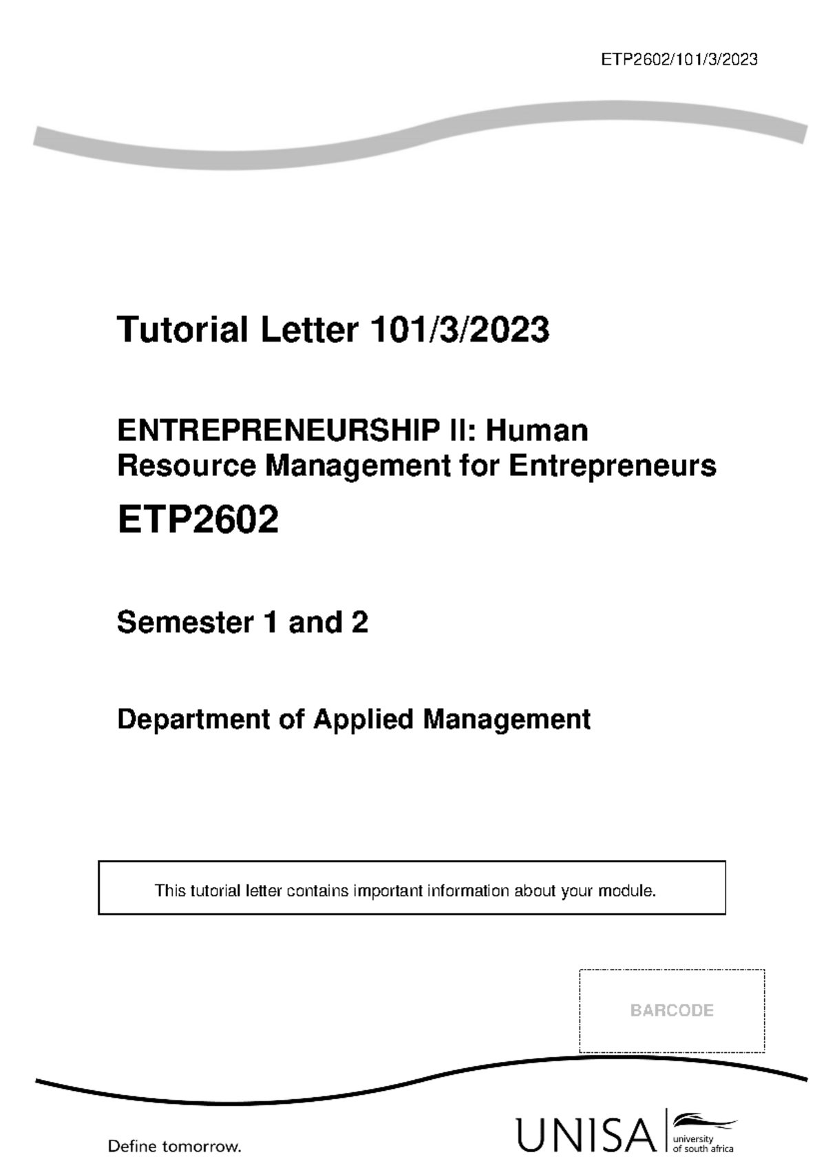 ETP2602 - Tutorial Letter 101: Entrepreneurship II Overview - Studocu