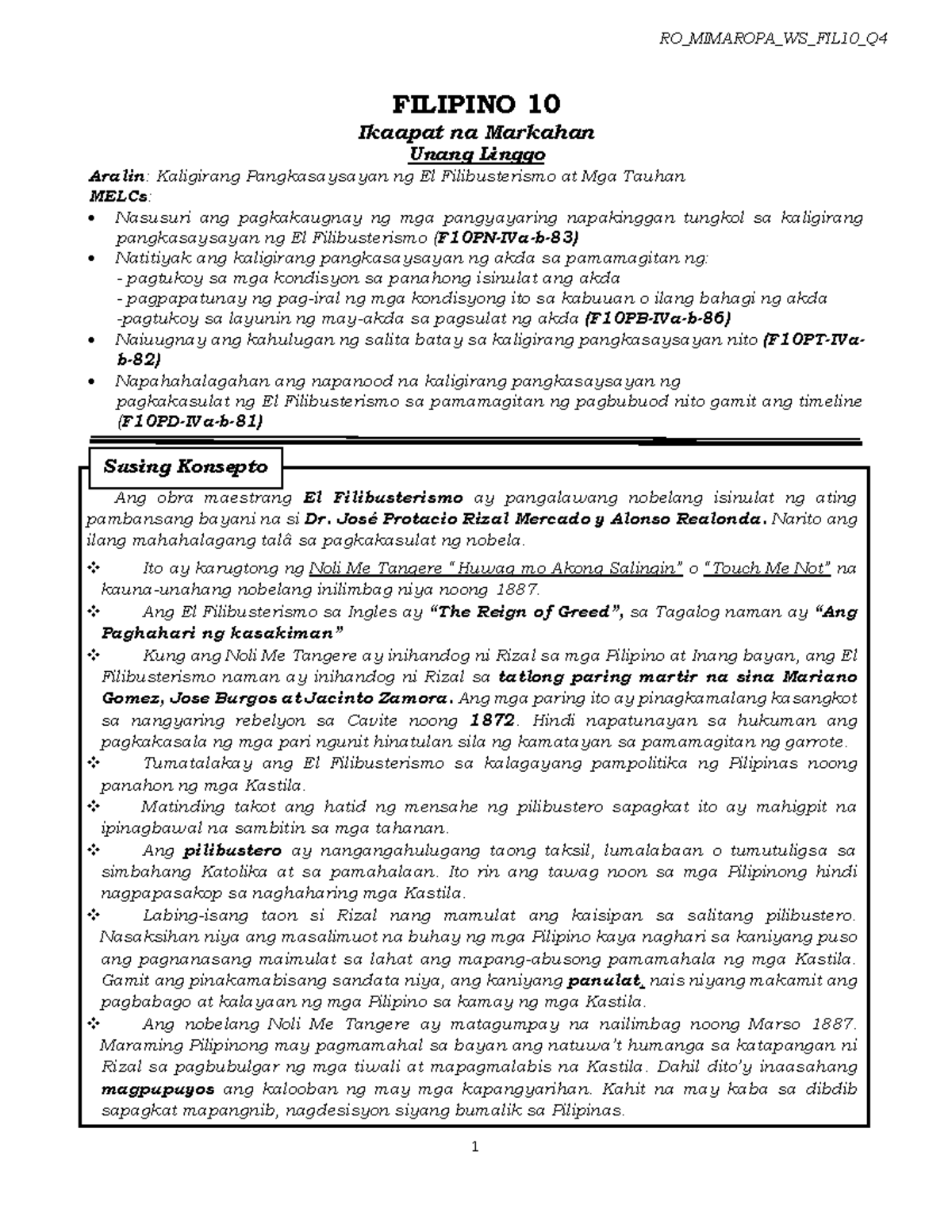 Filipino 10 Q4 W1 - summary of activities - FILIPINO 10 Ikaapat na ...