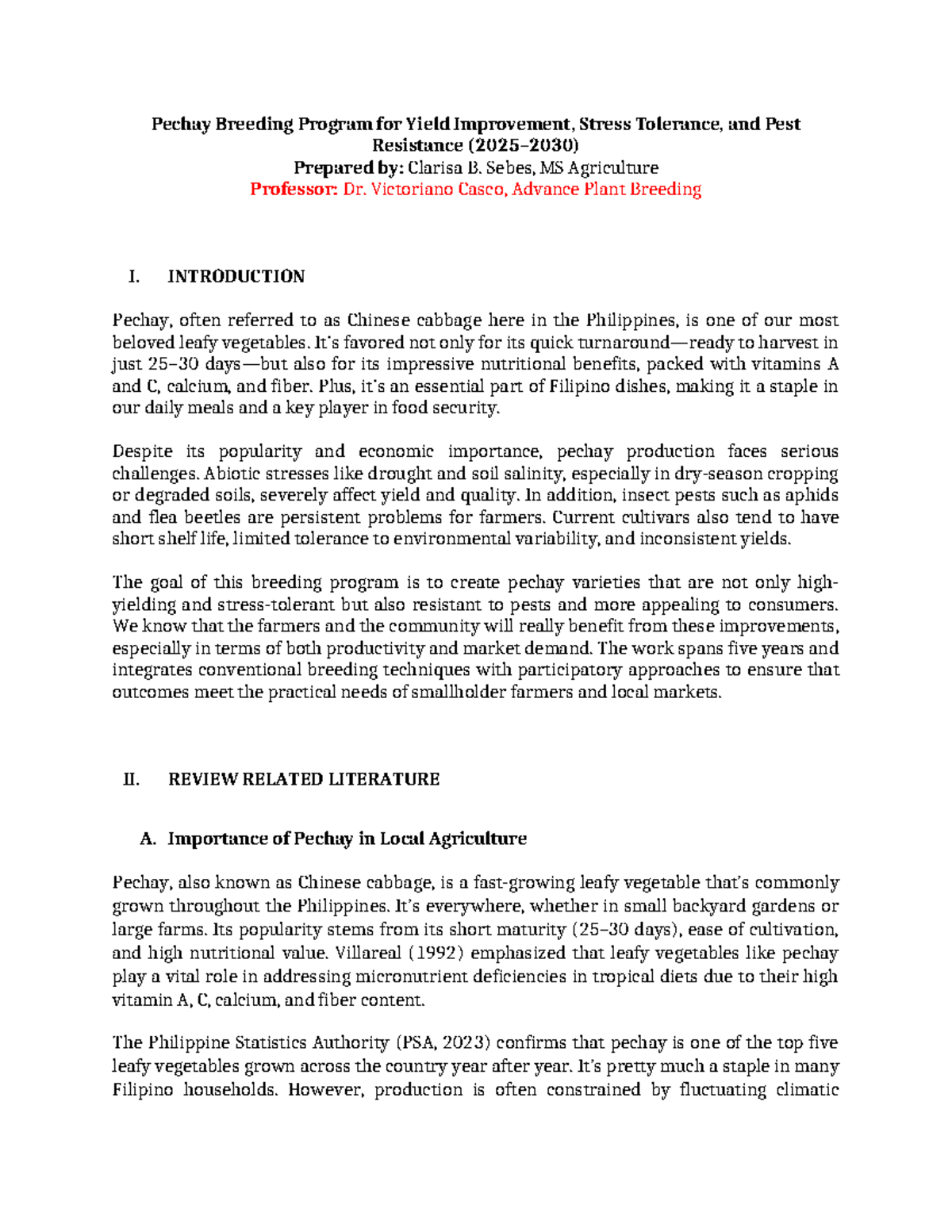 (4) Final Breeding Program for Pechay: Enhancing Yield & Resilience ...