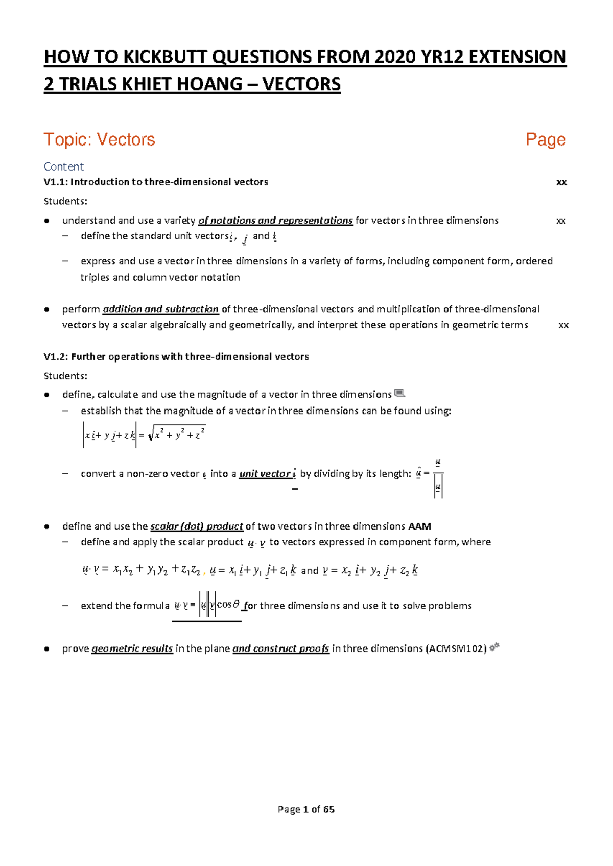 2021 EXT 2 Vectors Trial Questions - Kickbutt Study Guide - Studocu