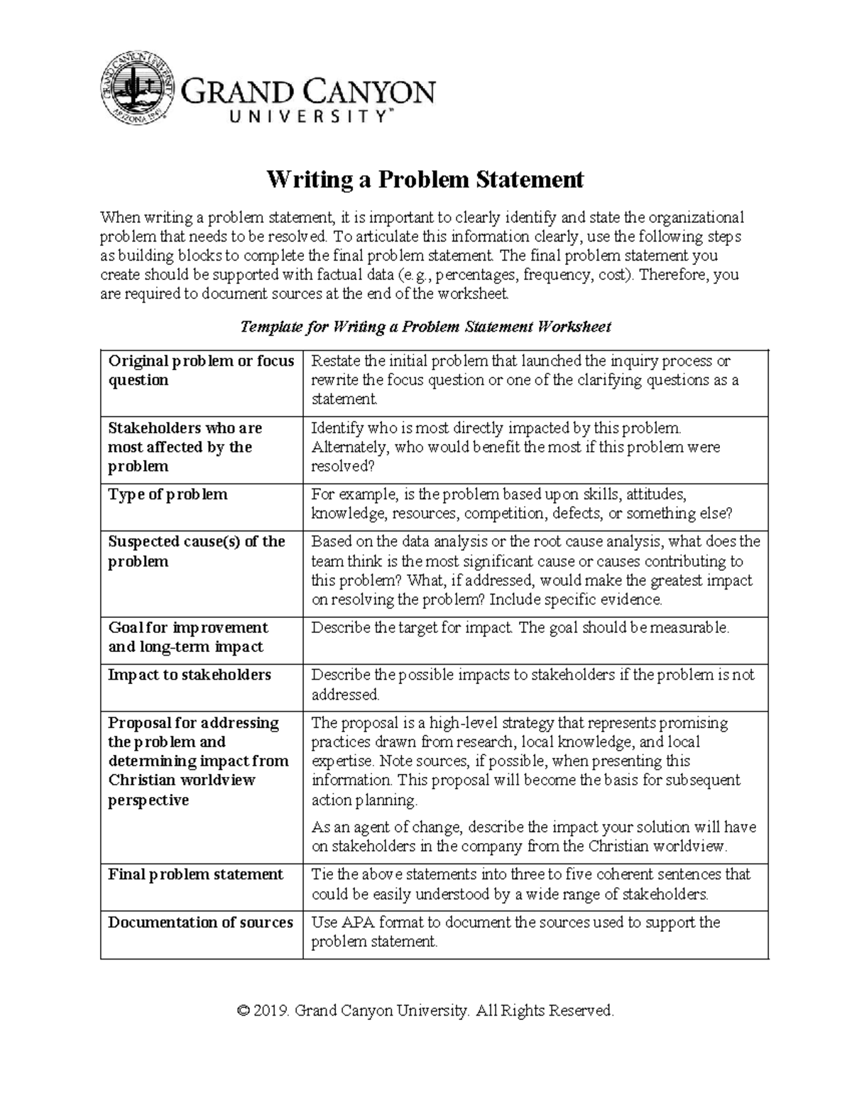 BUS-470-Writing a Comprehensive Problem Statement Worksheet - Studocu