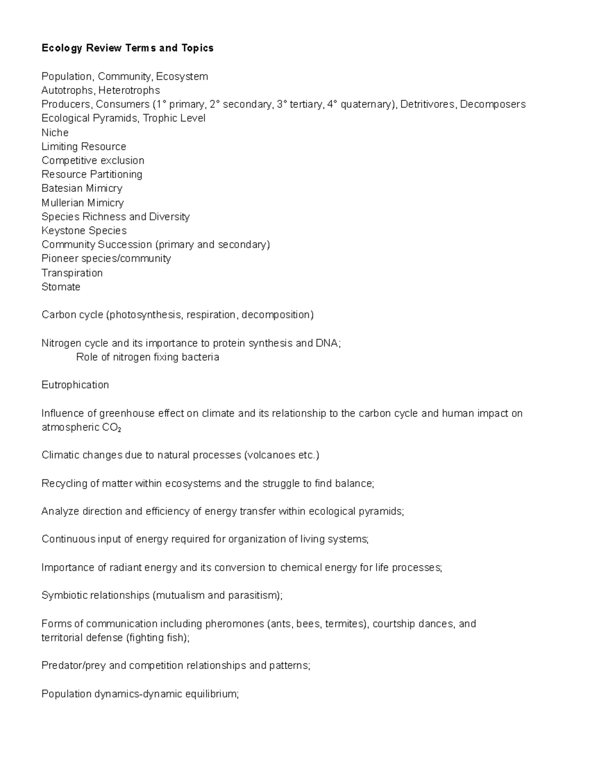 Ecology 101: Key Terms & Concepts for Exam Prep Guide - Studocu