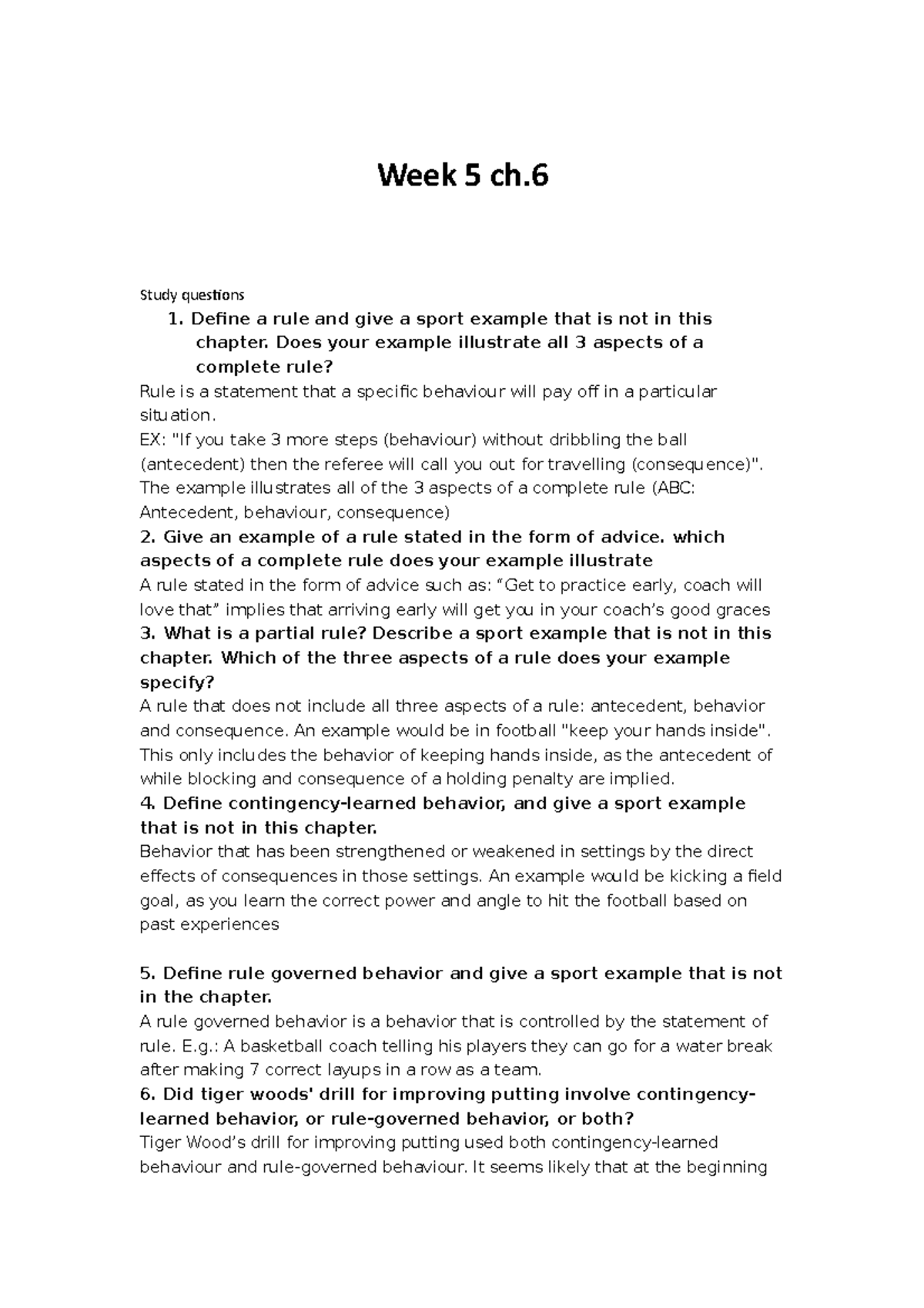 Chapter 6 Practice Questions on Rule Governed Behavior and Goals - Studocu