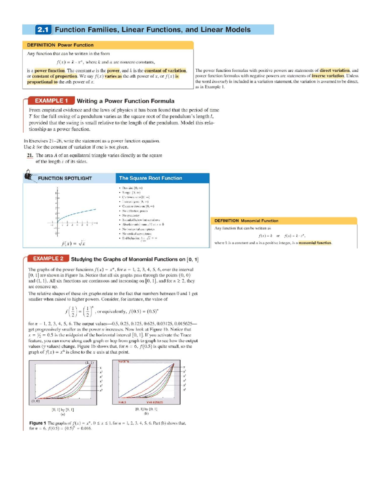2.1 Function Families: Power & Linear Functions Overview (MATH 101 ...