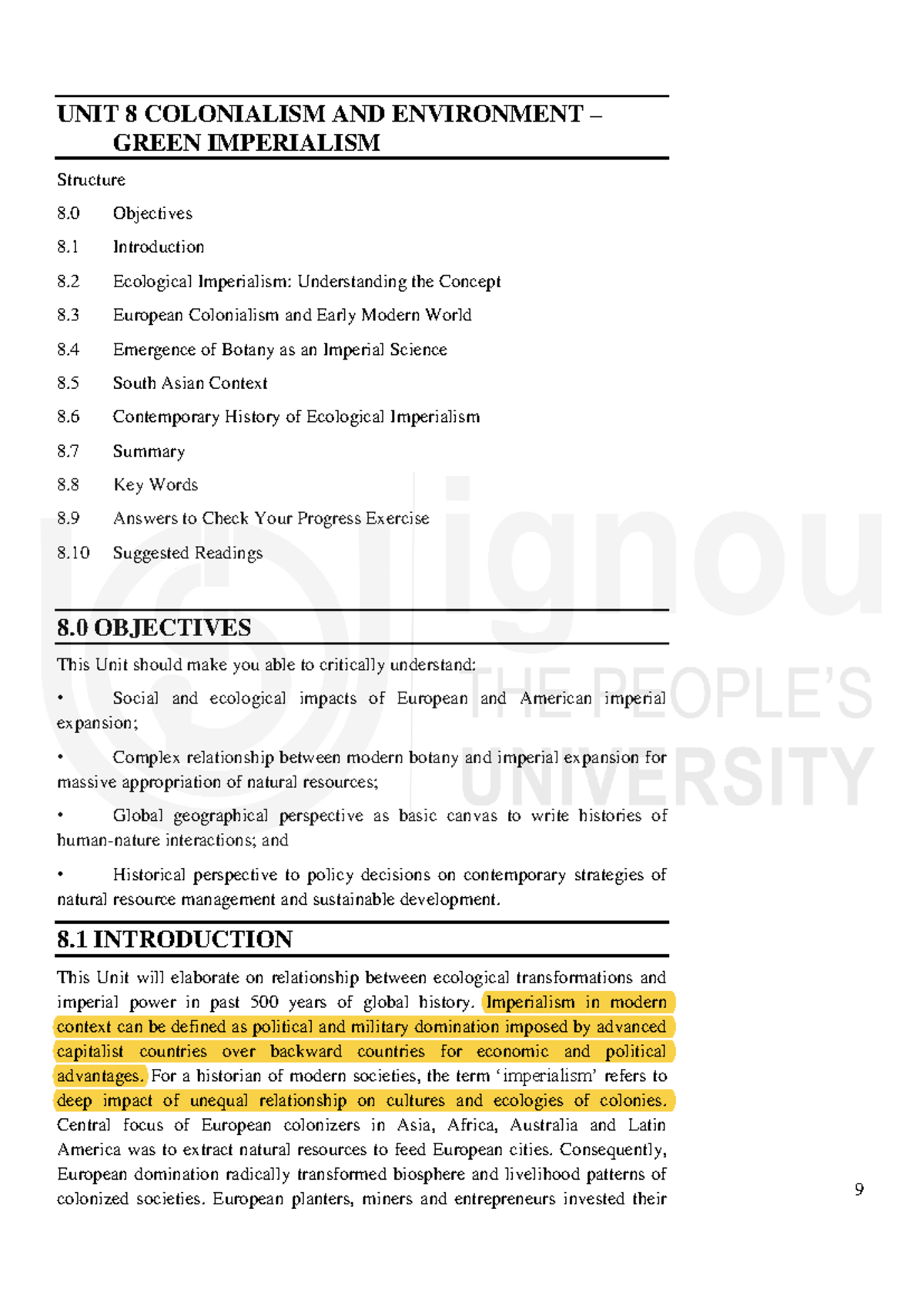 IGNOU ECOLOGY Chapter 8: Colonialism and Green Imperialism - Studocu