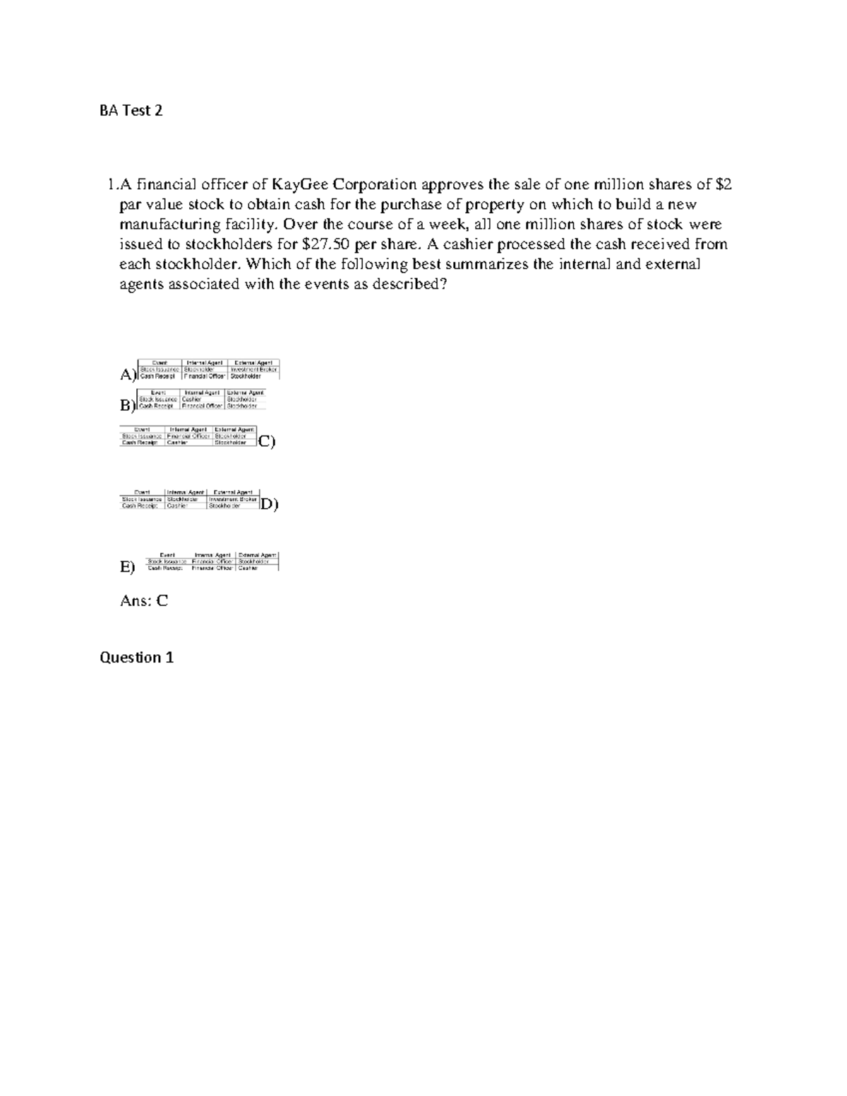 BA Test 2 final - study - BA Test 2 1 financial officer of KayGee ...