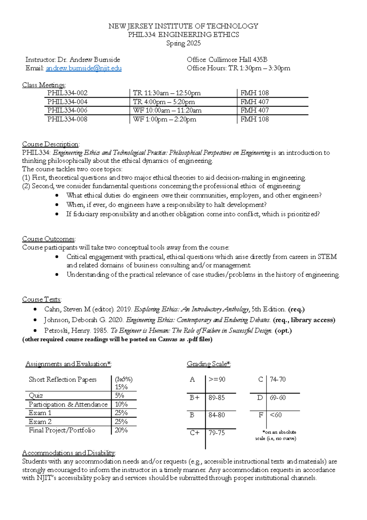 PHIL334: Engineering Ethics Course Outline & Materials (Spring 2025 ...