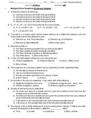 Business Economics - 100 MCQs for Students - Multiple-Choice Questions ...
