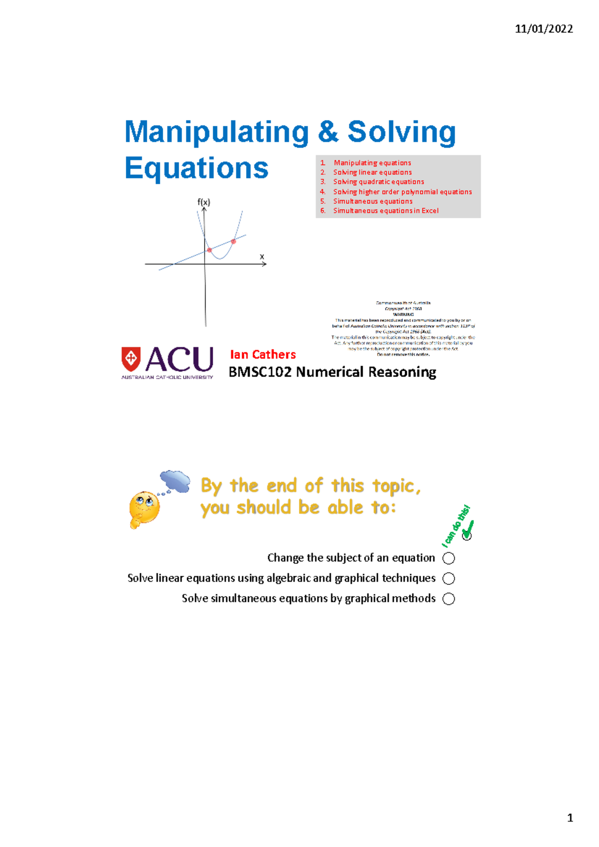 04 Manipulating Solving Equations - BMSC102 Numerical Reasoning ...
