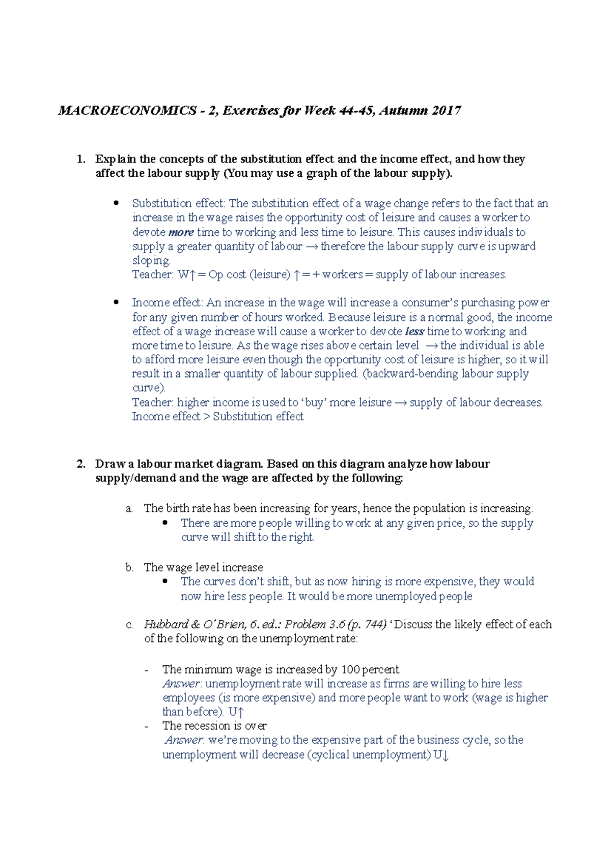 Macro Exercises 2 - MACROECONOMICS - 2, Exercises for Week 44-45 ...