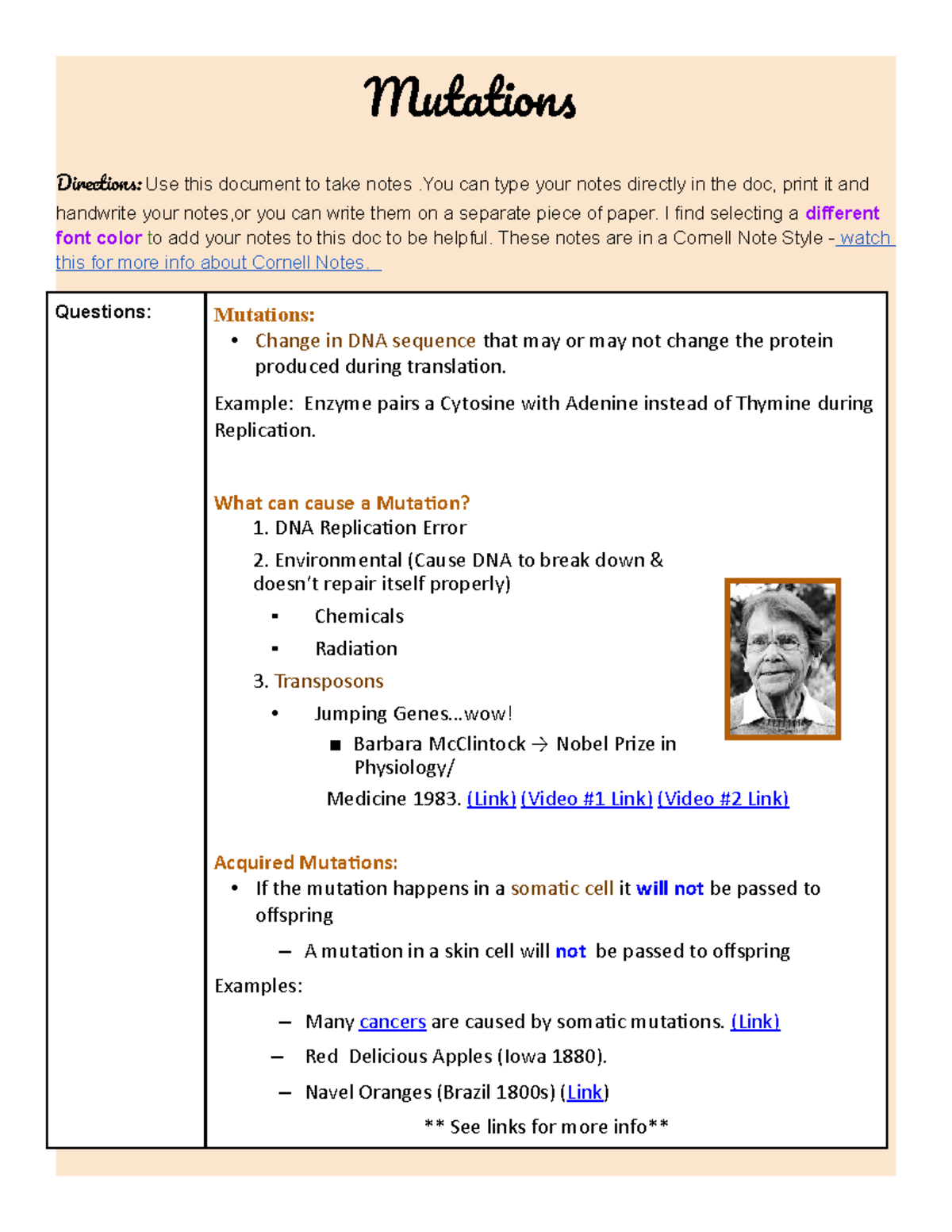 Mutations Study Notes - Biology 2020 Mr. Lancester - Studocu