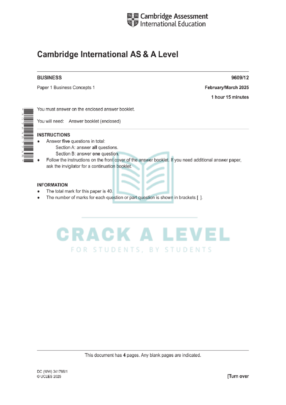 Cambridge IGCSE 9609/12 Business Concepts Feb-March 2025 QP Guide - Studocu