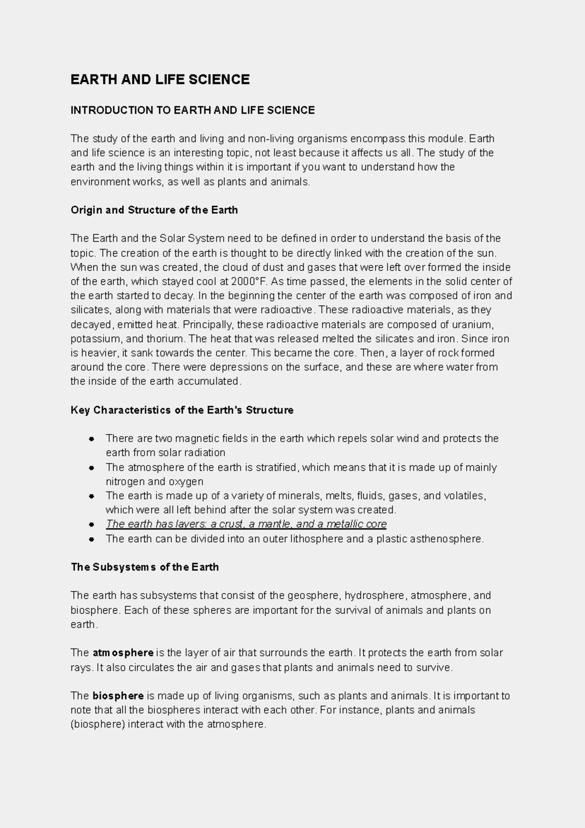 Earth Science Reviewer (Course Code: ESC 101) - Key Concepts ...