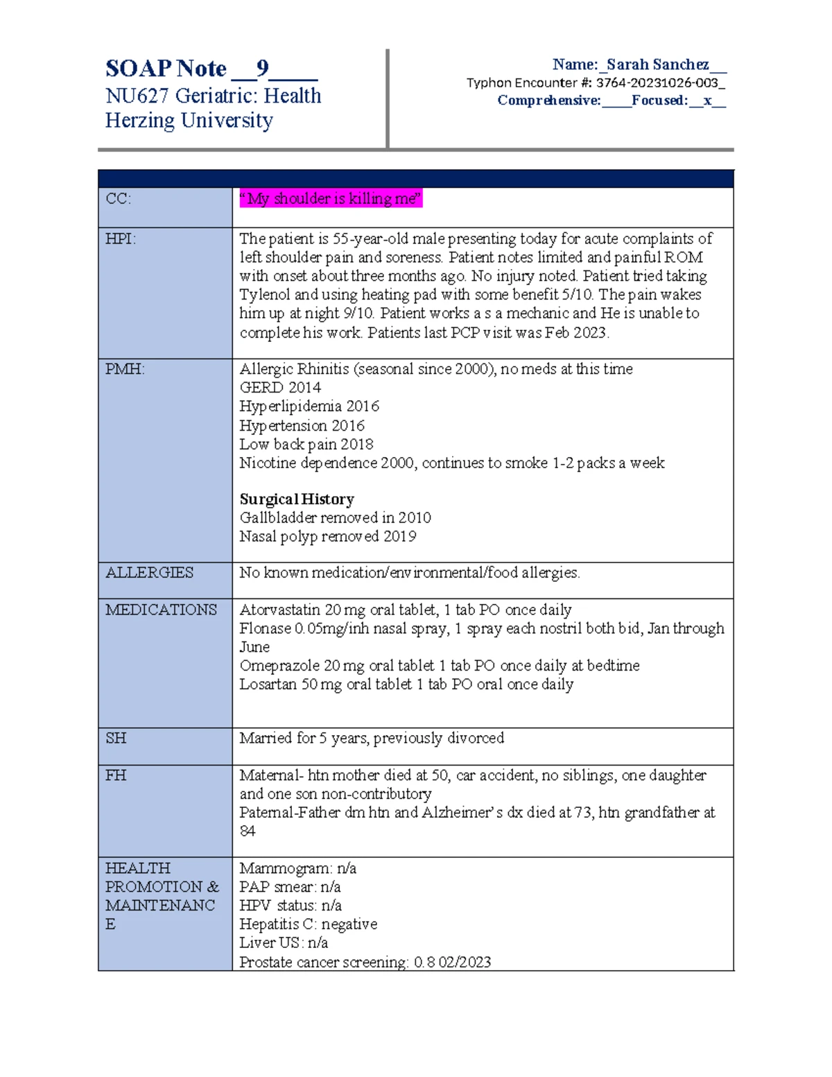 WEEK 5 SOAP Note for Right Shoulder Pain Evaluation - Studocu