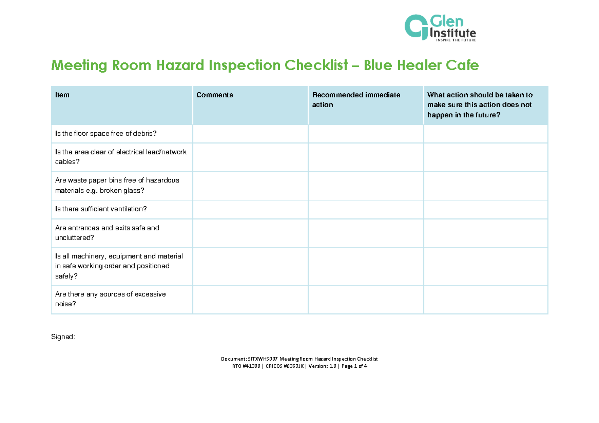 Meeting Room Equipment Checklist