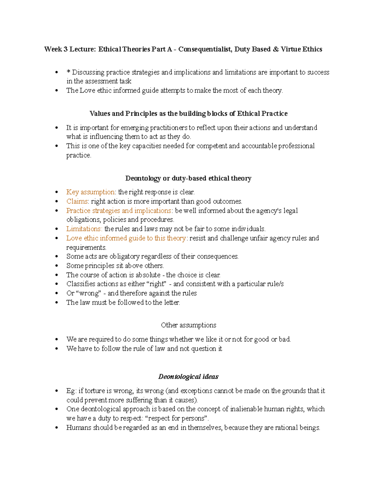 SWK278 Week 3 Lecture Notes - Week 3 Lecture: Ethical Theories Part A ...