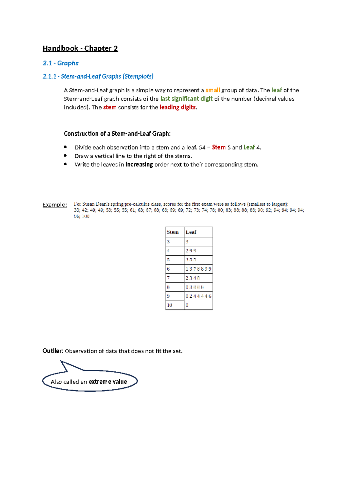 Statistics basic summary - Handbook - Chapter 2 2 - Graphs 2.1 - Stem ...