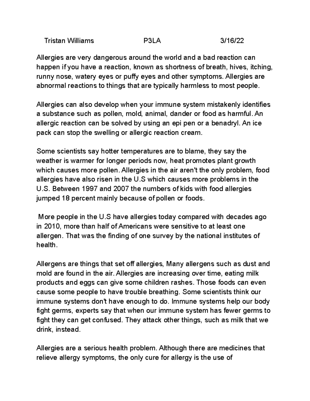 Allergies Overview and Impact - P3LA Final Exam Notes - Studocu