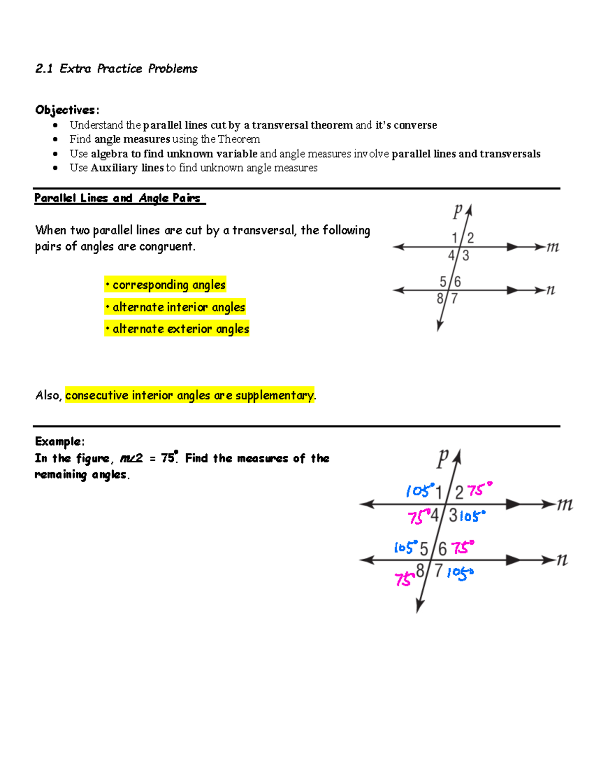 Parallel Lines and Transversal Theorems: Math Concepts and Practice ...