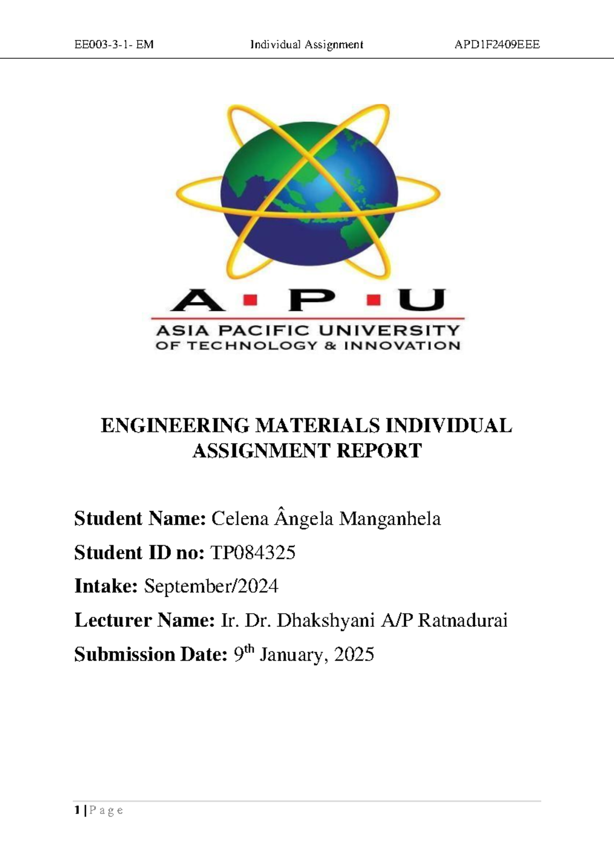 Individual Assignment Report - ENGINEERING MATERIALS INDIVIDUAL ...