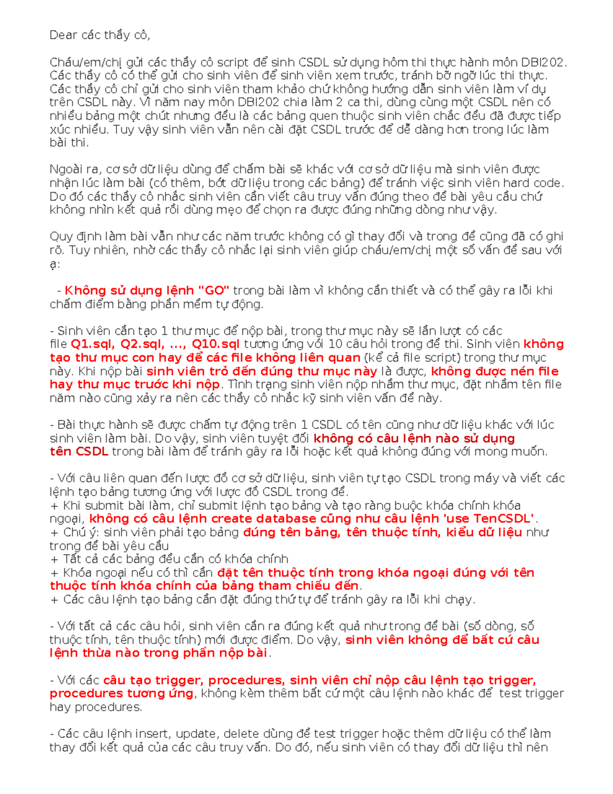 DBI202 Thực Hành: Lưu Ý và Hướng Dẫn Nộp Bài Thi - Document Preview