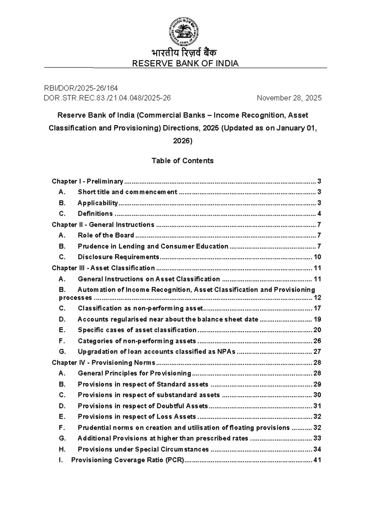 RBI Directions on Income Recognition & Asset Classification (2025 ...