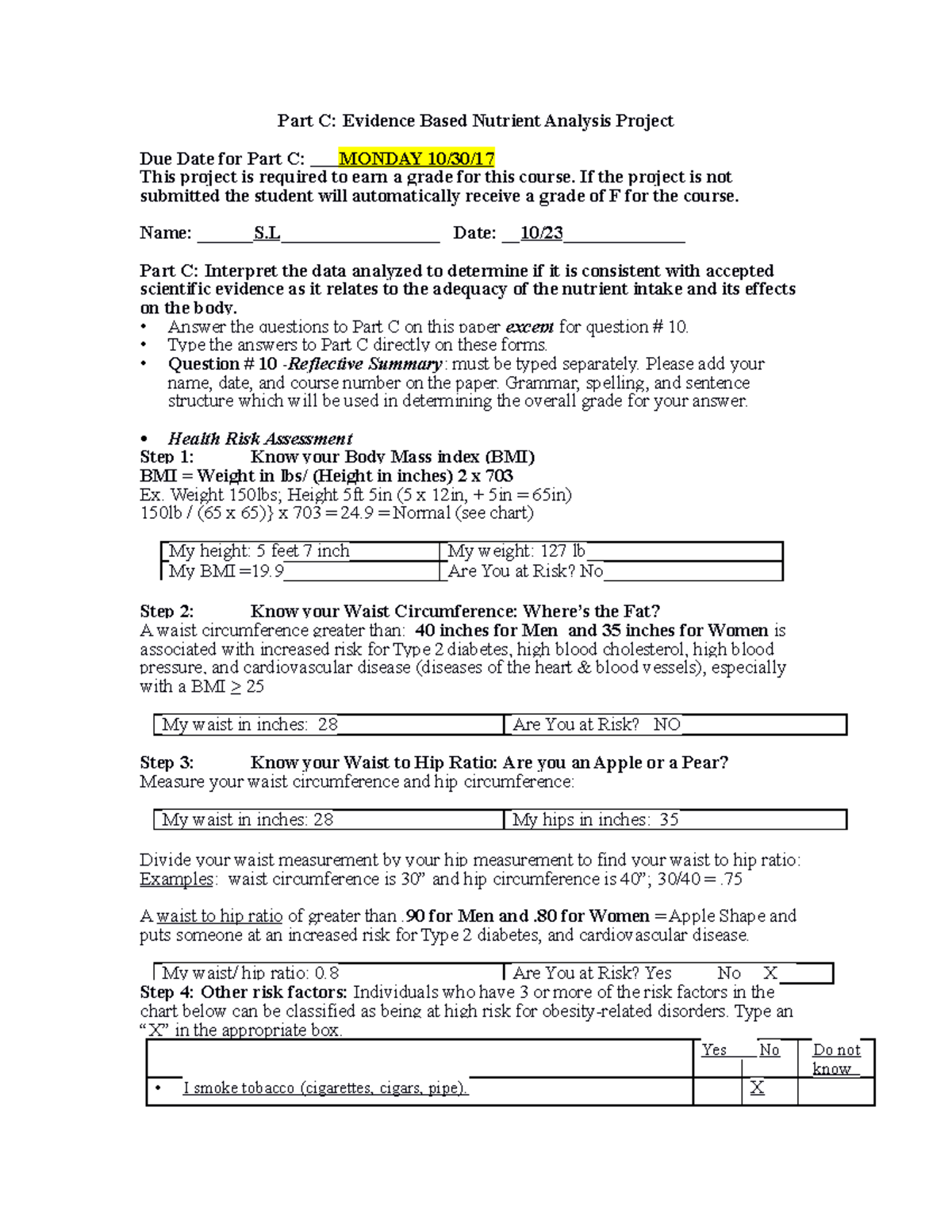 SCD200 Nutrient Analysis Part C - Part C: Evidence Based Nutrient ...