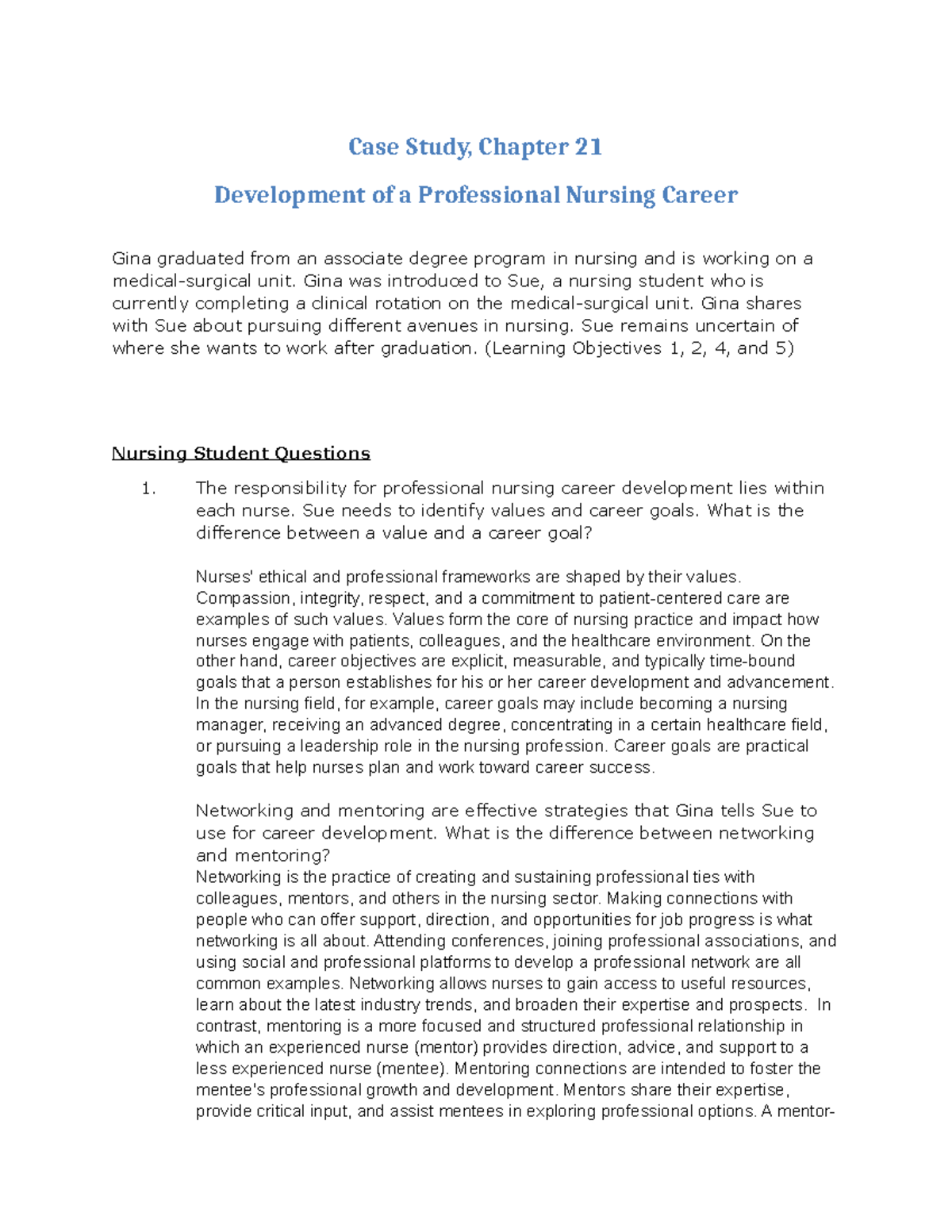 Case Study: Chapter 21 - Developing a Professional Nursing Career - Studocu