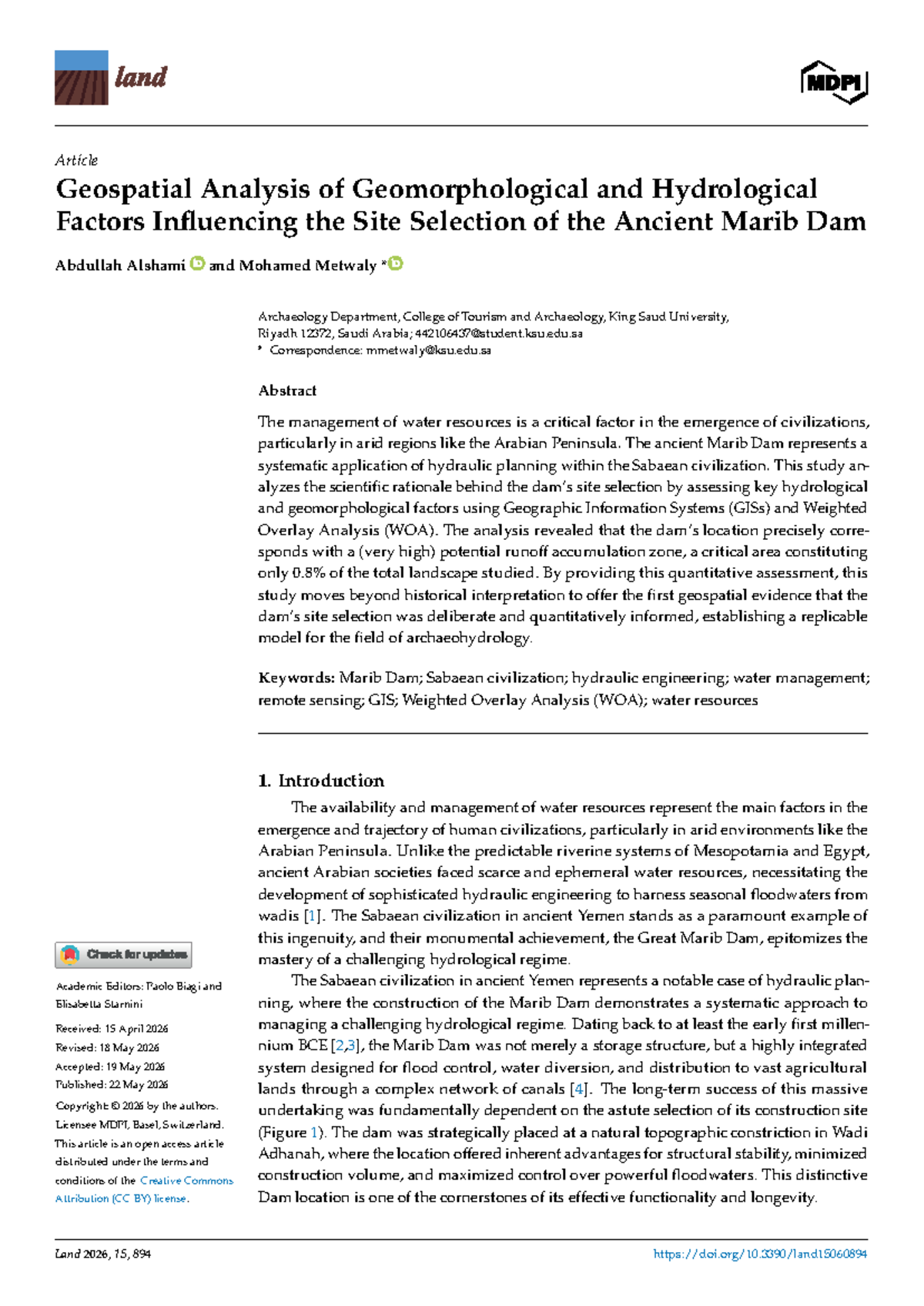 Geospatial Analysis of Hydrological Factors for Ancient Marib Dam - Studocu