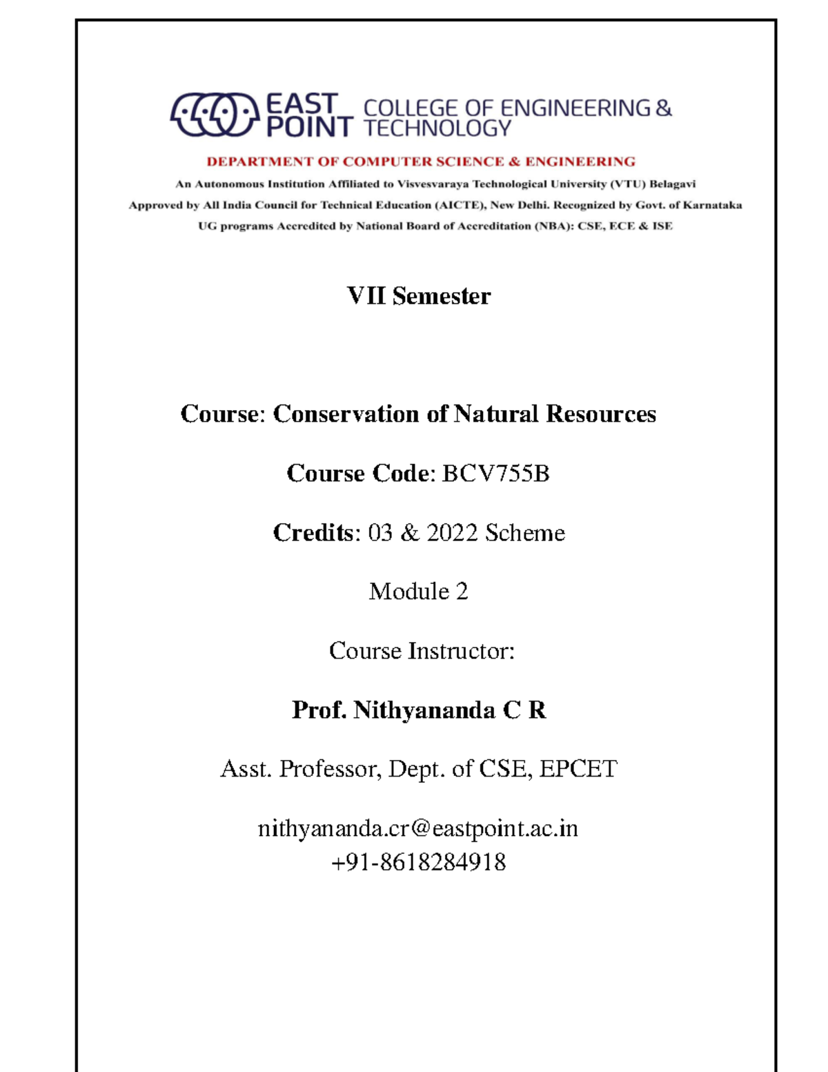 Module 2 Notes on Water Resources - BCV755B Conservation of Natural ...