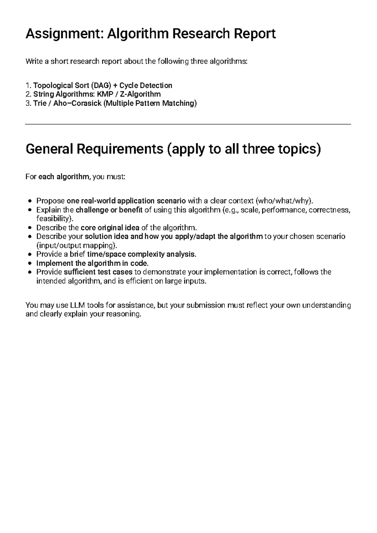 310 - Assignment: Research Report on Algorithms (Topological Sort, KMP ...