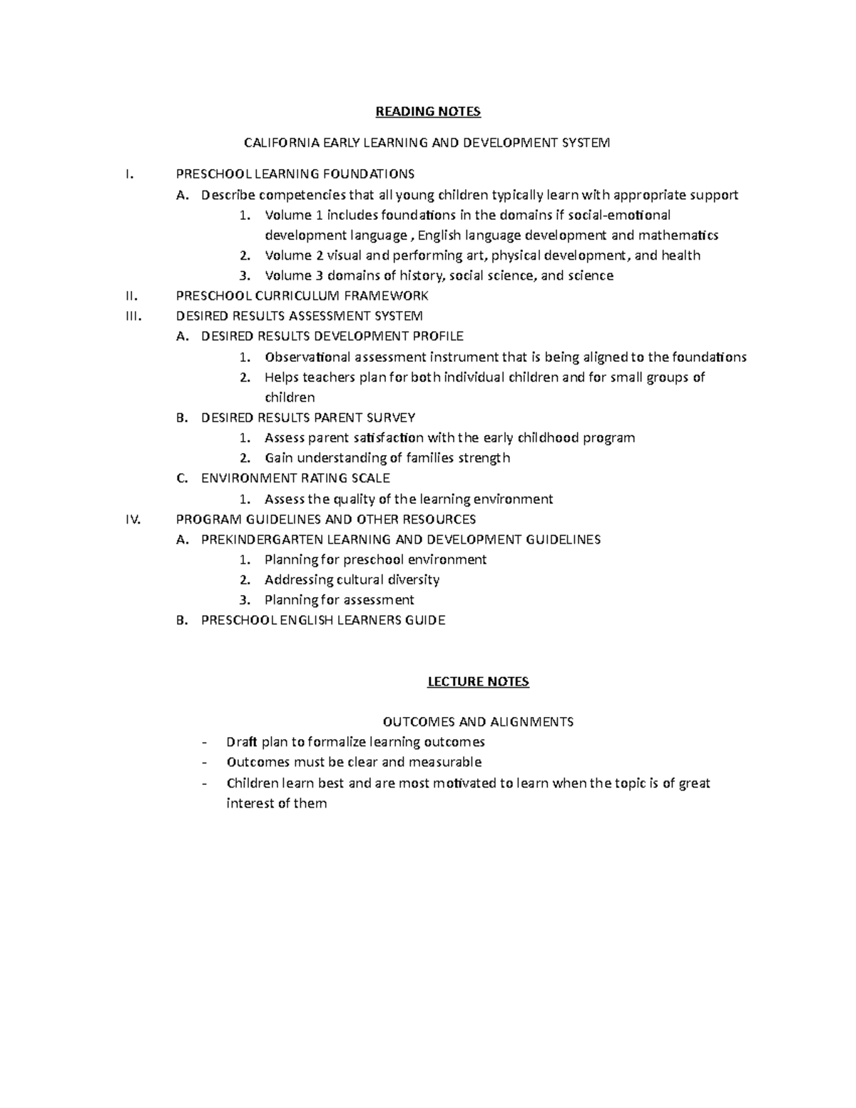 ECE 415 WEEK Three Notes - READING NOTES CALIFORNIA EARLY LEARNING AND ...