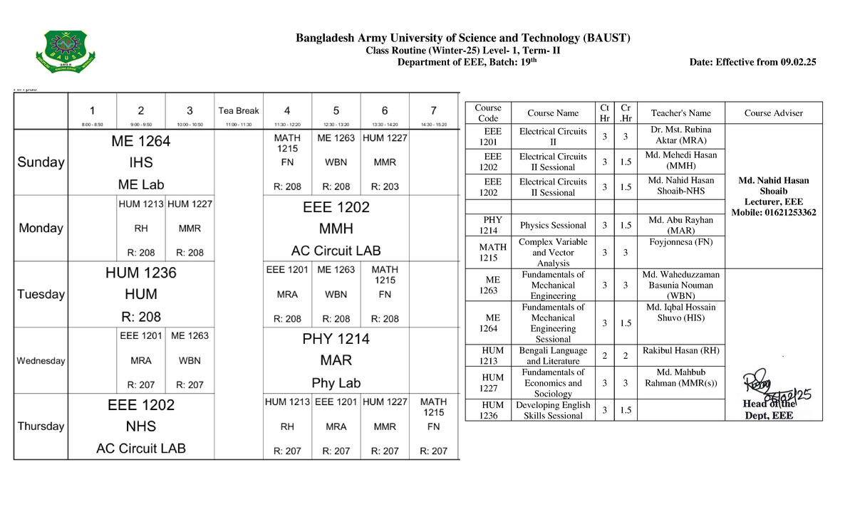 1 II Routine - Bangladesh Army University of Science and Technology ...