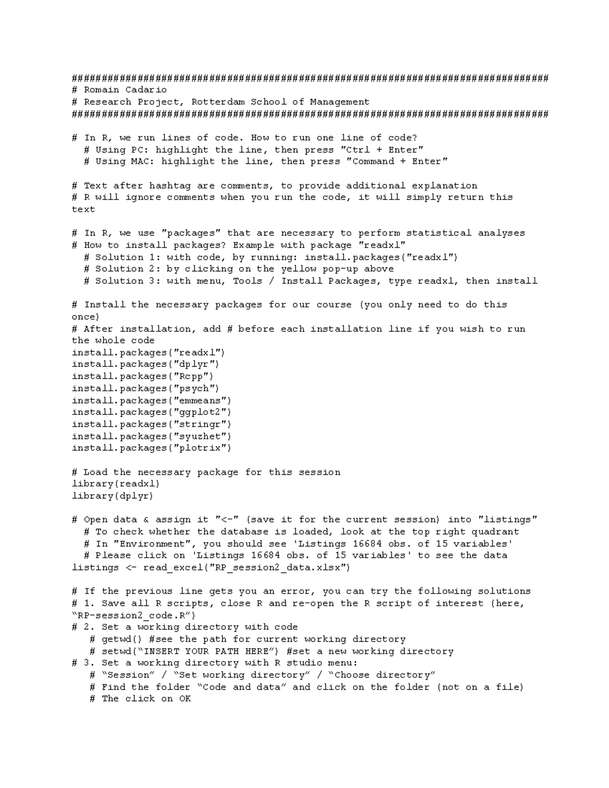 RSM Research Project Session 2: R Code and Data Analysis Techniques ...