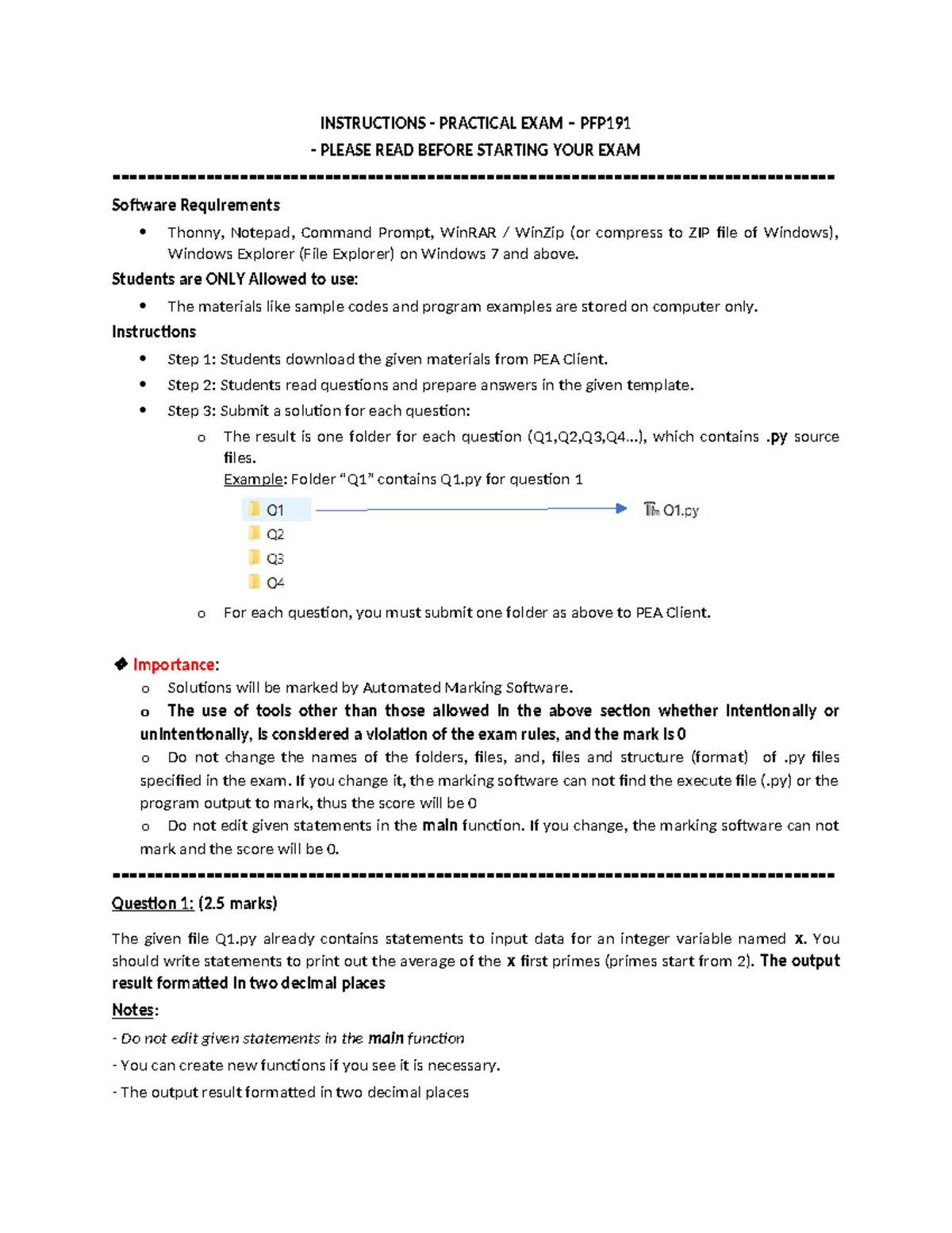 PFP191 Practical Exam Instructions: Essential Guidelines for Students ...