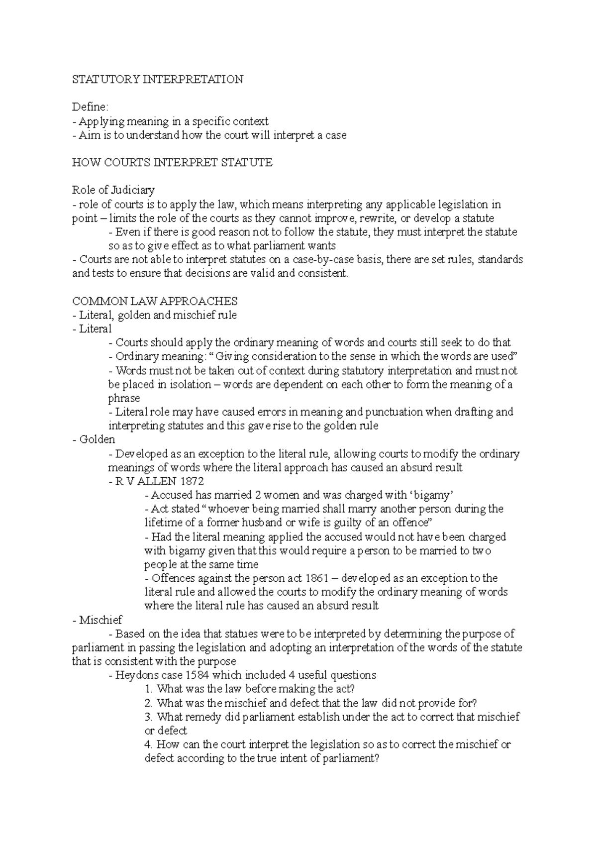 Statutory Interpretation: Key Principles and Modern Approaches - Studocu
