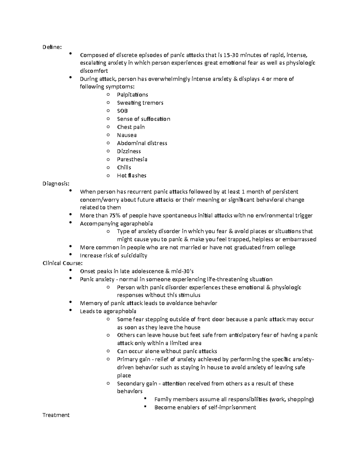 Panic Disorders - Exam 1 Study Notes and Treatment Overview - Studocu