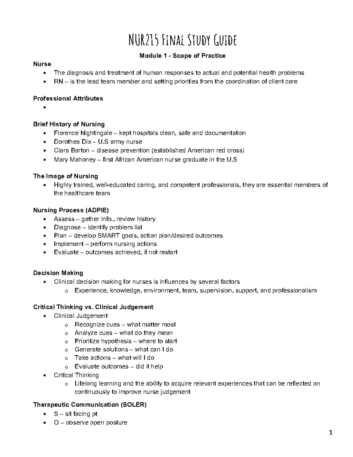 NUR215 Final Exam Study Guide: Key Concepts and Nursing Process - Studocu
