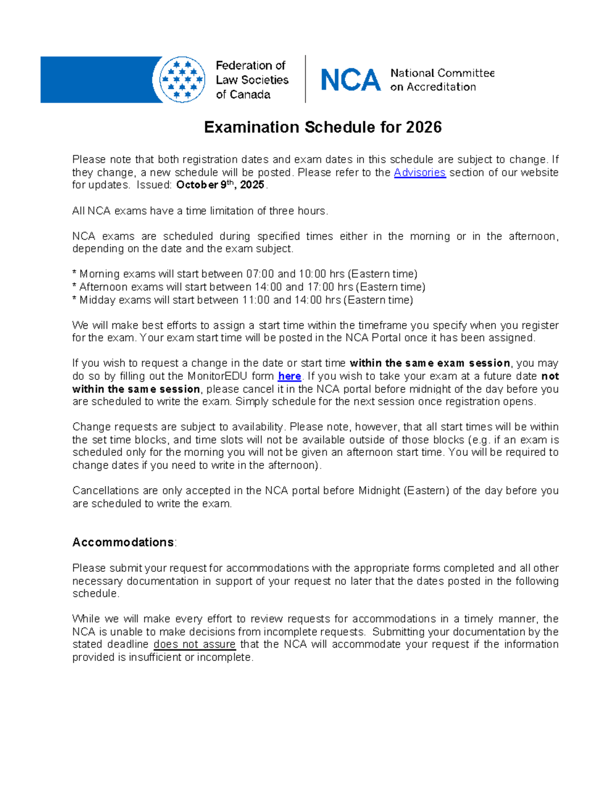 2026 NCA Exam Schedule: Important Dates & Details - Studocu